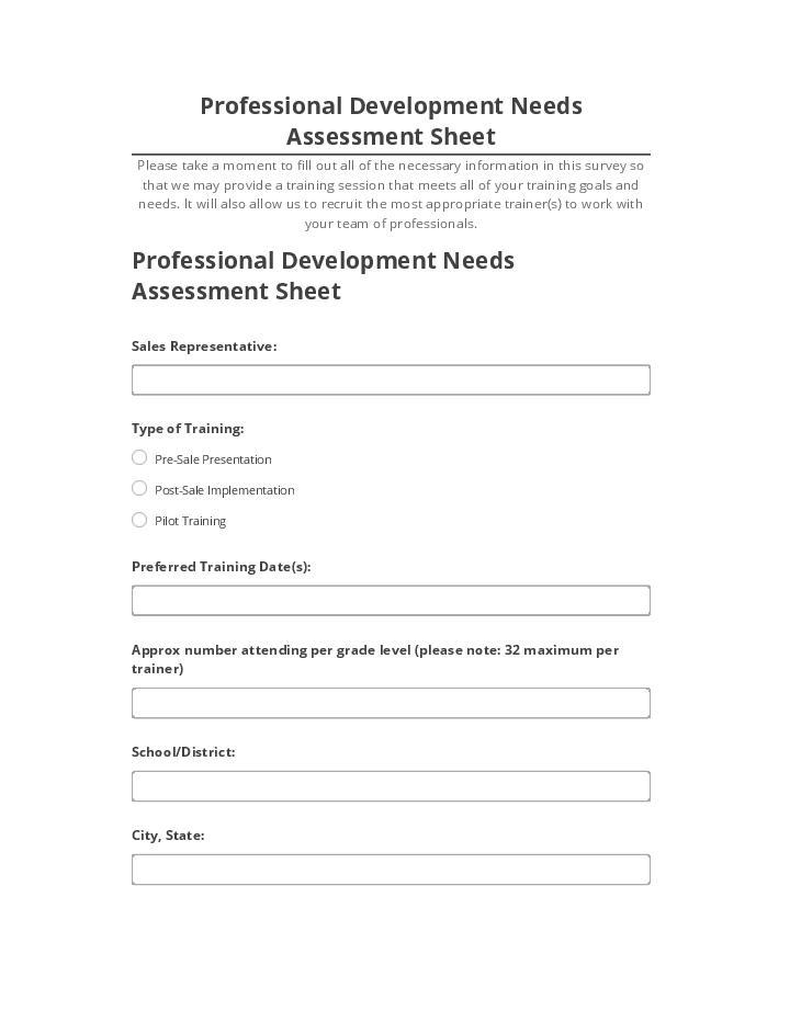 Integrate Professional Development Needs Assessment Sheet