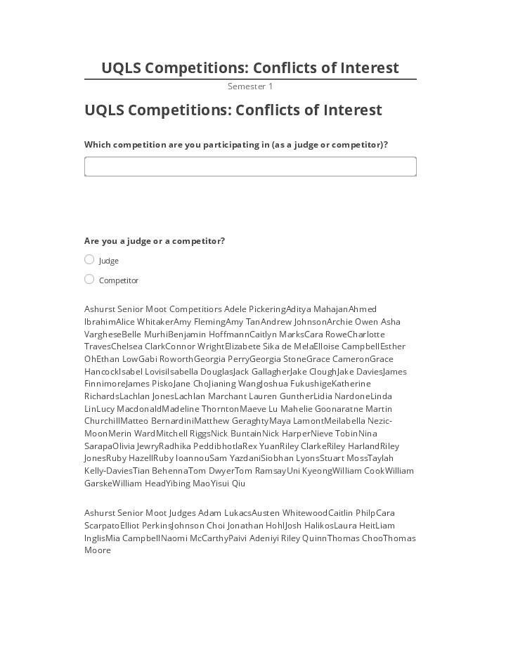 Export UQLS Competitions: Conflicts of Interest to Salesforce