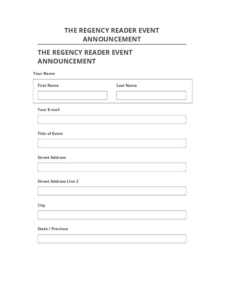 Manage THE REGENCY READER EVENT ANNOUNCEMENT in Netsuite