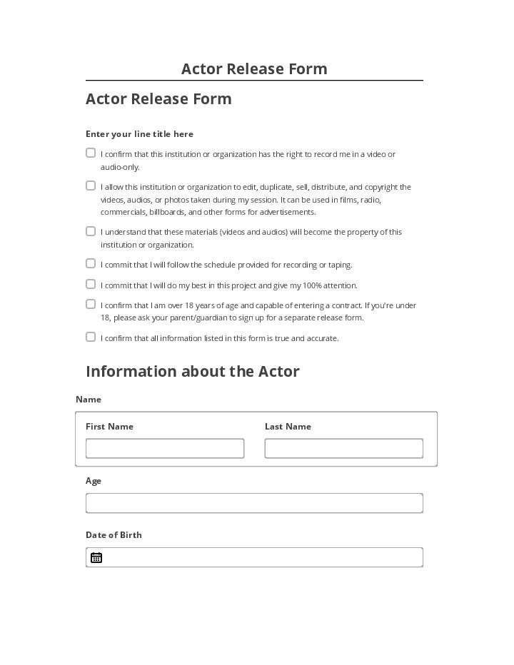 Export Actor Release Form to Netsuite