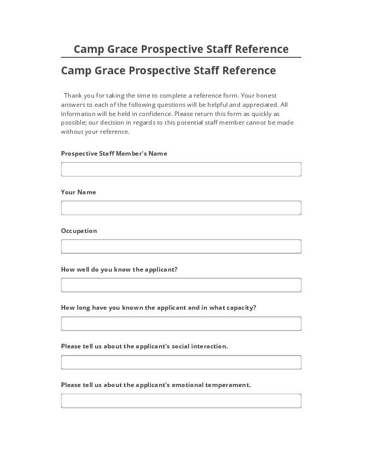 Arrange Camp Grace Prospective Staff Reference