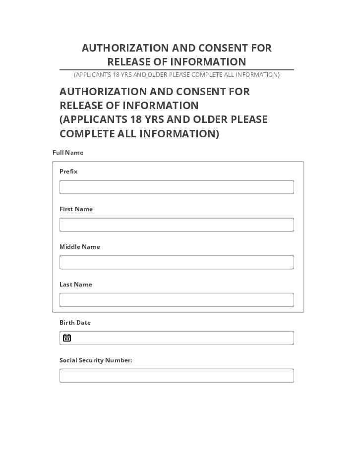 Update AUTHORIZATION AND CONSENT FOR RELEASE OF INFORMATION from Salesforce