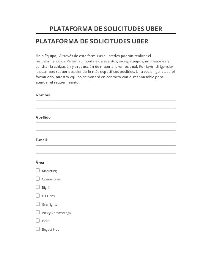 Arrange PLATAFORMA DE SOLICITUDES UBER in Salesforce