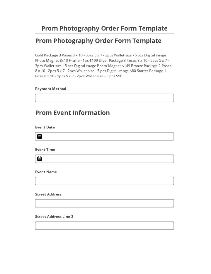 Manage Prom Photography Order Form Template in Netsuite