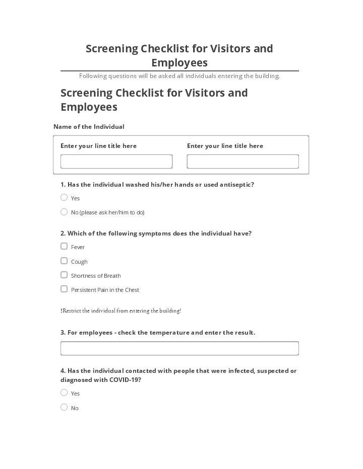 Incorporate Screening Checklist for Visitors and Employees