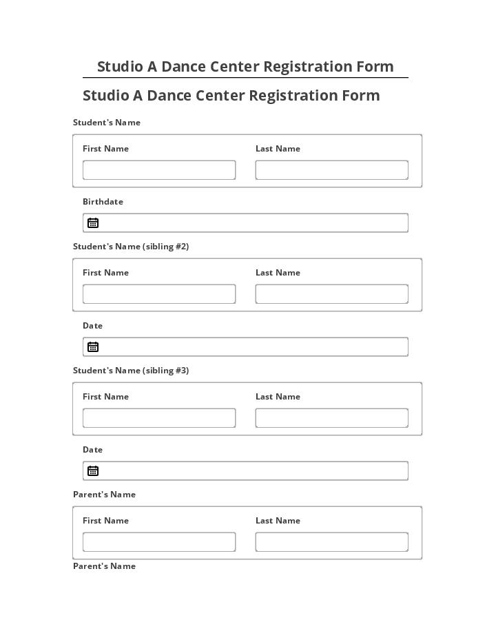 Automate Studio A Dance Center Registration Form