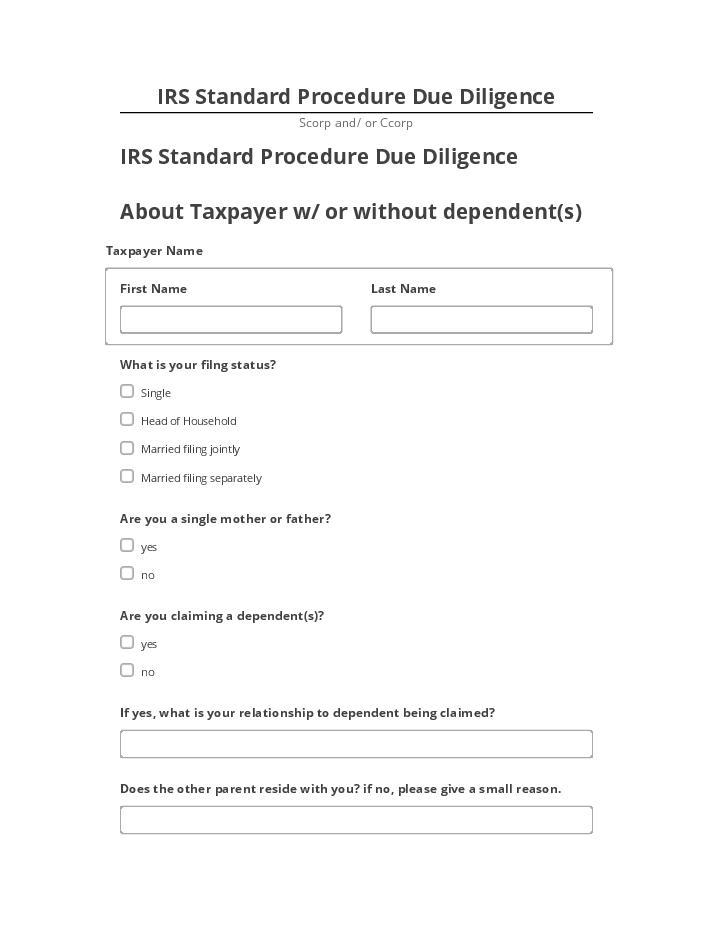 Update IRS Standard Procedure Due Diligence from Microsoft Dynamics