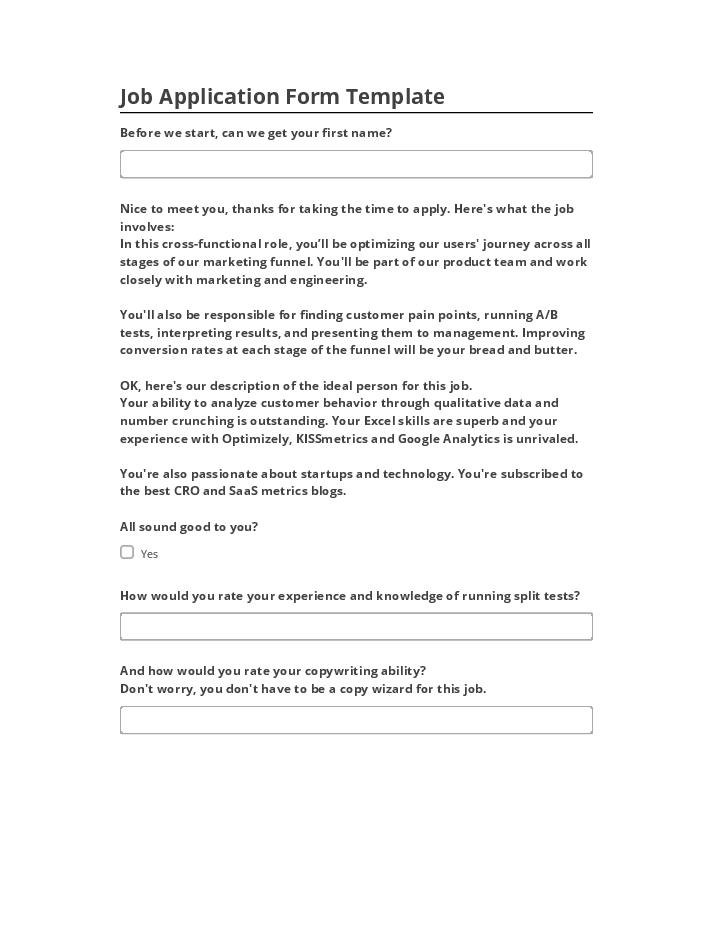 Export Job Application Form Template to Netsuite