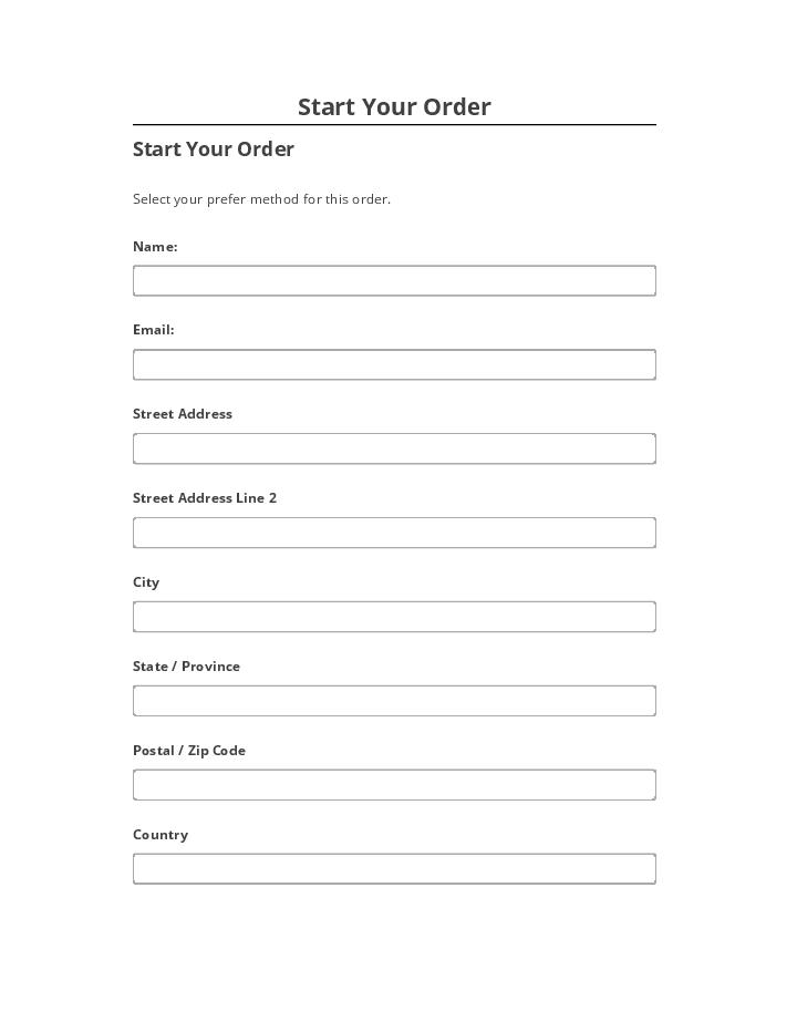 Manage Start Your Order