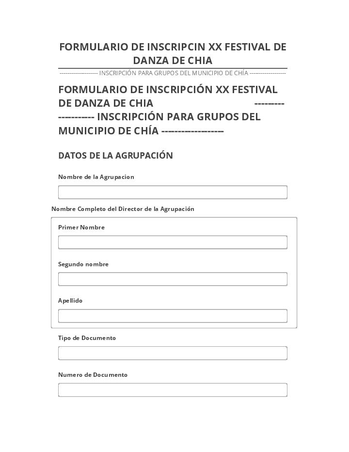 Arrange FORMULARIO DE INSCRIPCIN XX FESTIVAL DE DANZA DE CHIA in Netsuite