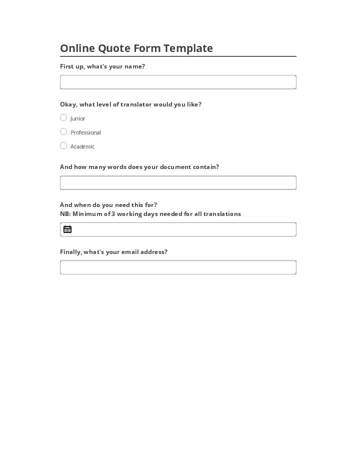 Pre-fill Online Quote Form Template from Netsuite