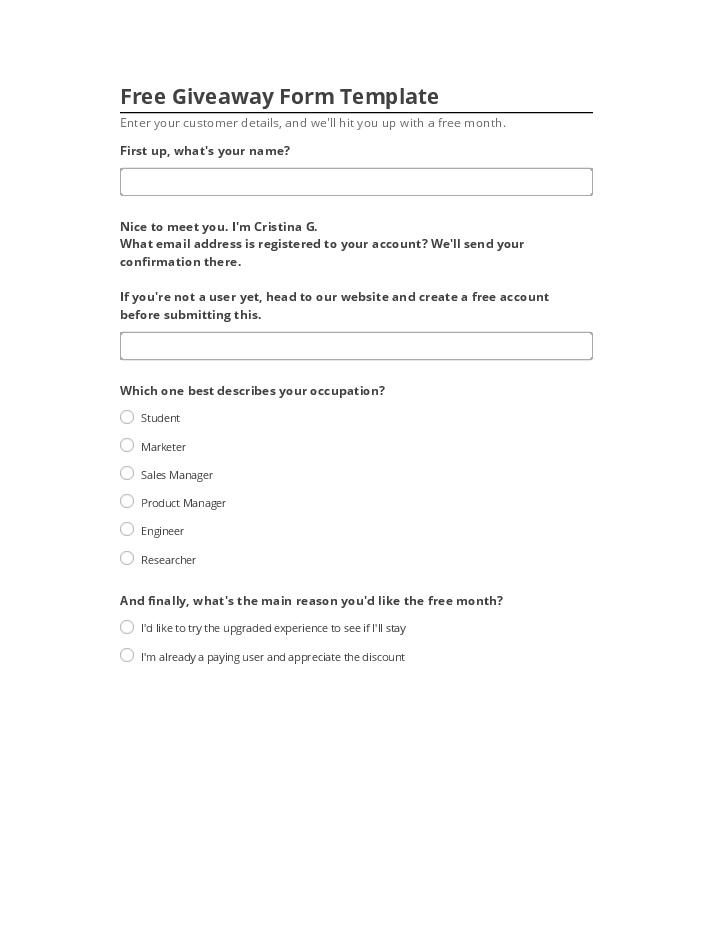 Pre-fill Free Giveaway Form Template from Salesforce