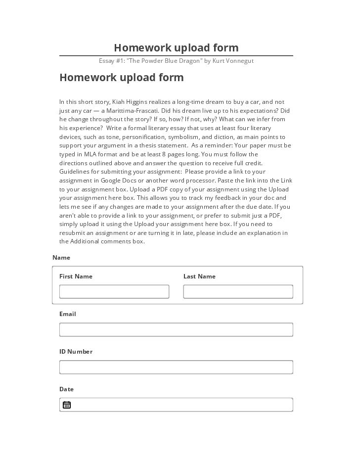 Pre-fill Homework upload form