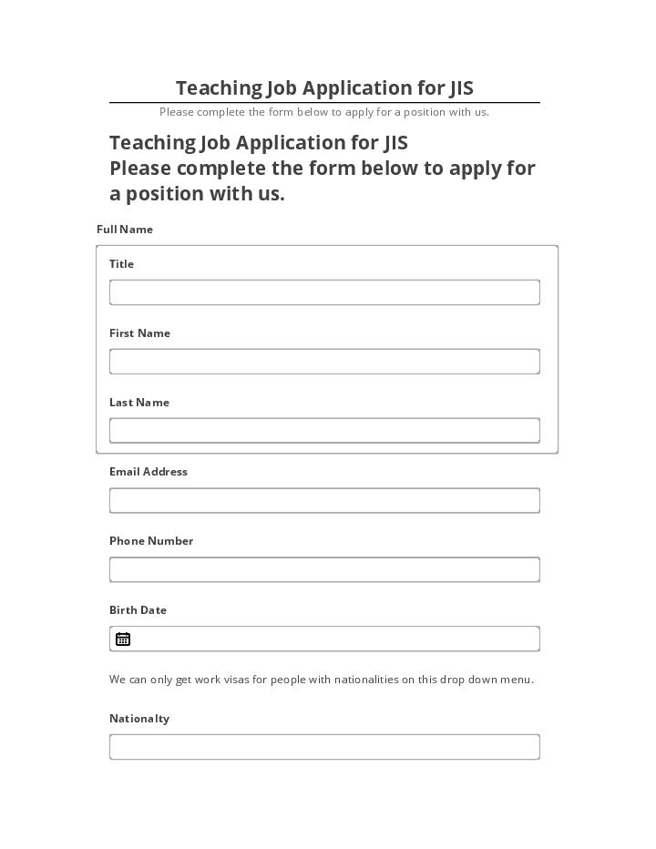 Export Teaching Job Application for JIS to Salesforce