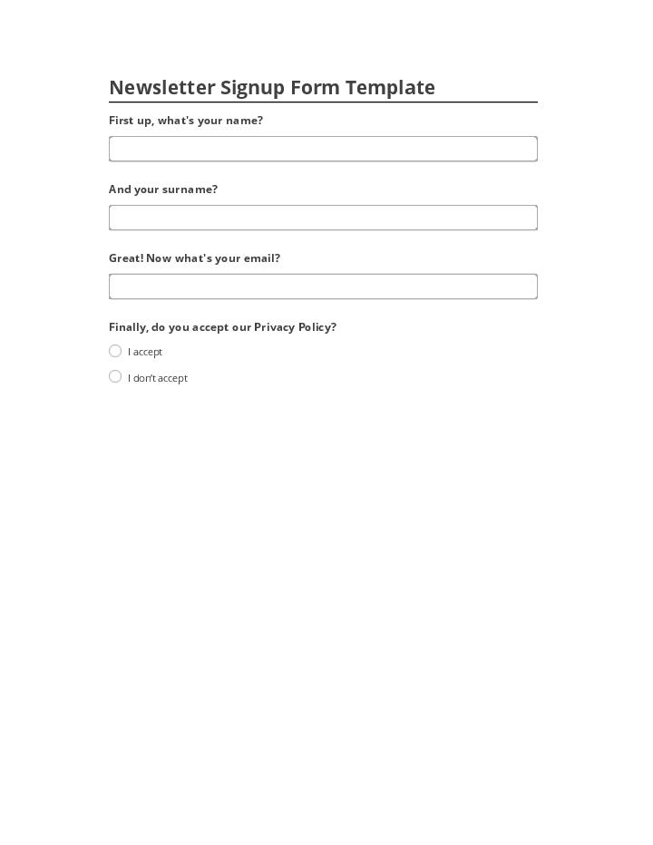 Automate Newsletter Signup Form Template in Netsuite