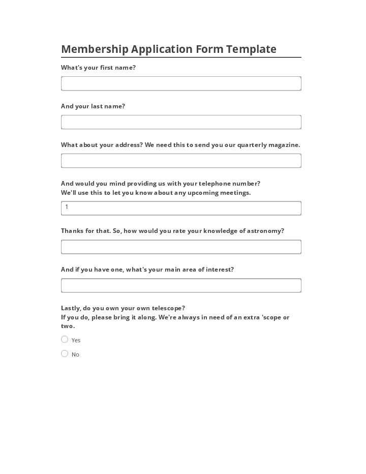 Pre-fill Membership Application Form Template from Netsuite