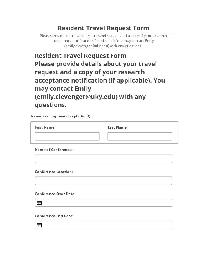 Arrange Resident Travel Request Form in Microsoft Dynamics