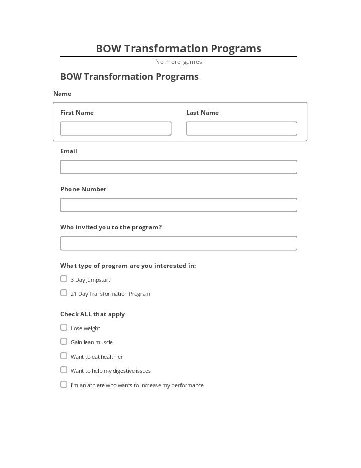 Pre-fill BOW Transformation Programs