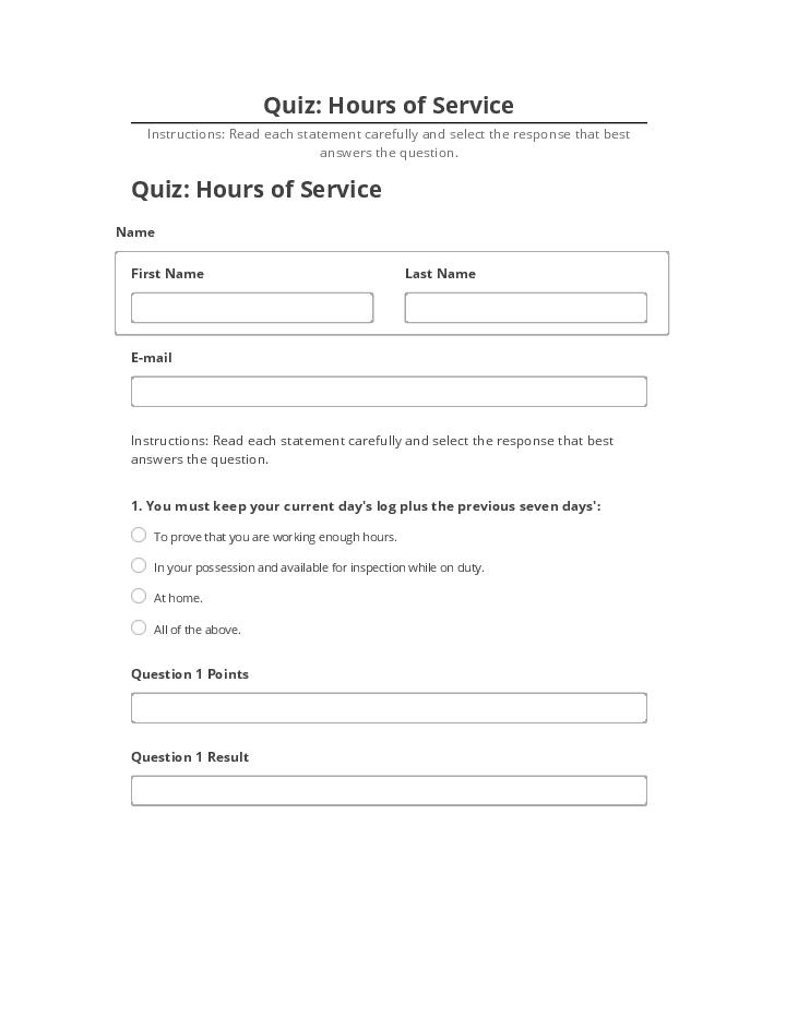 Arrange Quiz: Hours of Service
