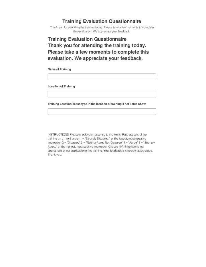 Arrange Training Evaluation Questionnaire