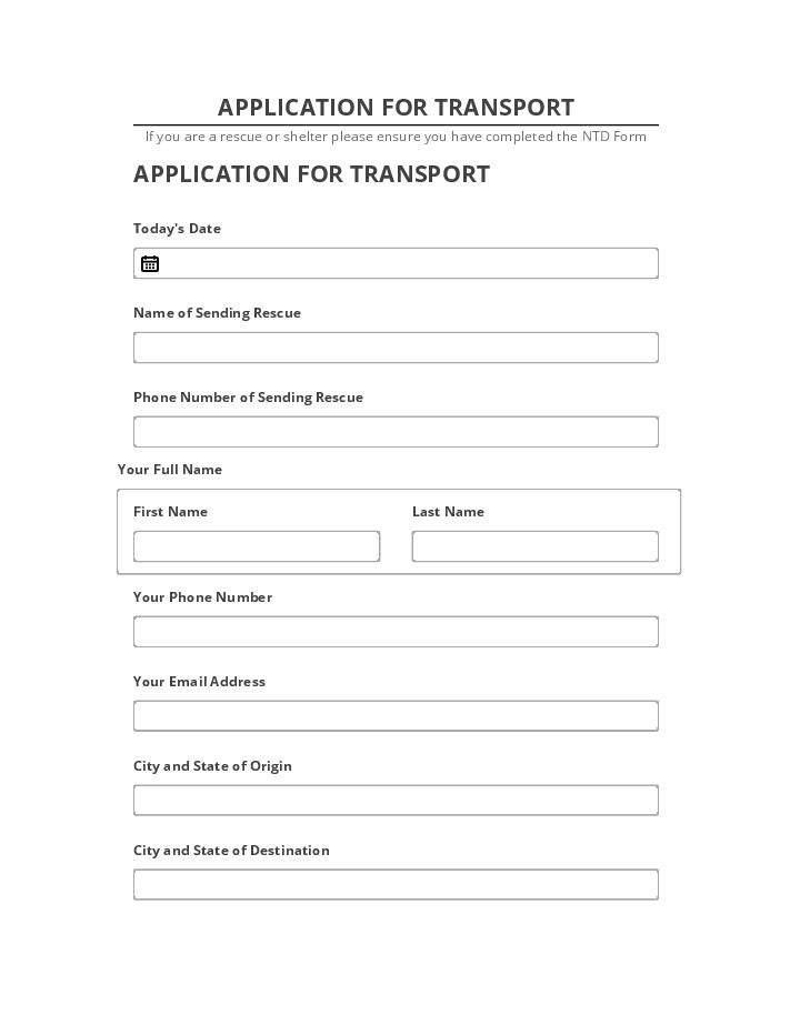 Export APPLICATION FOR TRANSPORT to Salesforce