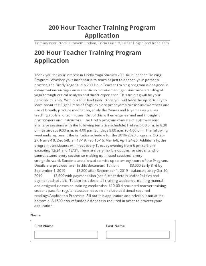 Update 200 Hour Teacher Training Program Application from Microsoft Dynamics