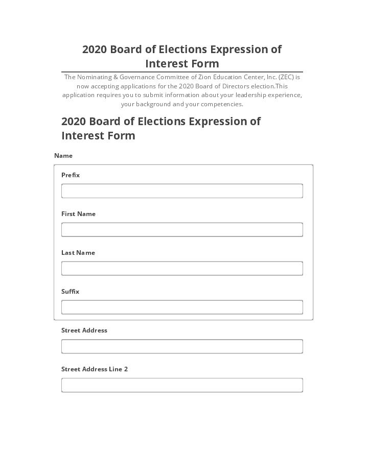Arrange 2020 Board of Elections Expression of Interest Form in Salesforce