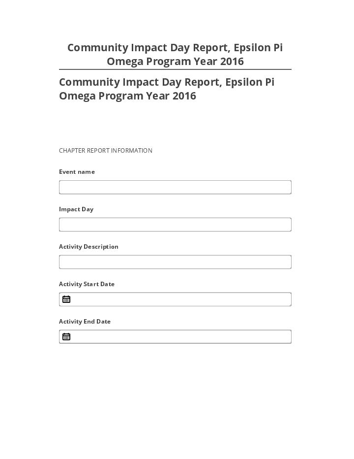 Manage Community Impact Day Report, Epsilon Pi Omega Program Year 2016 in Salesforce