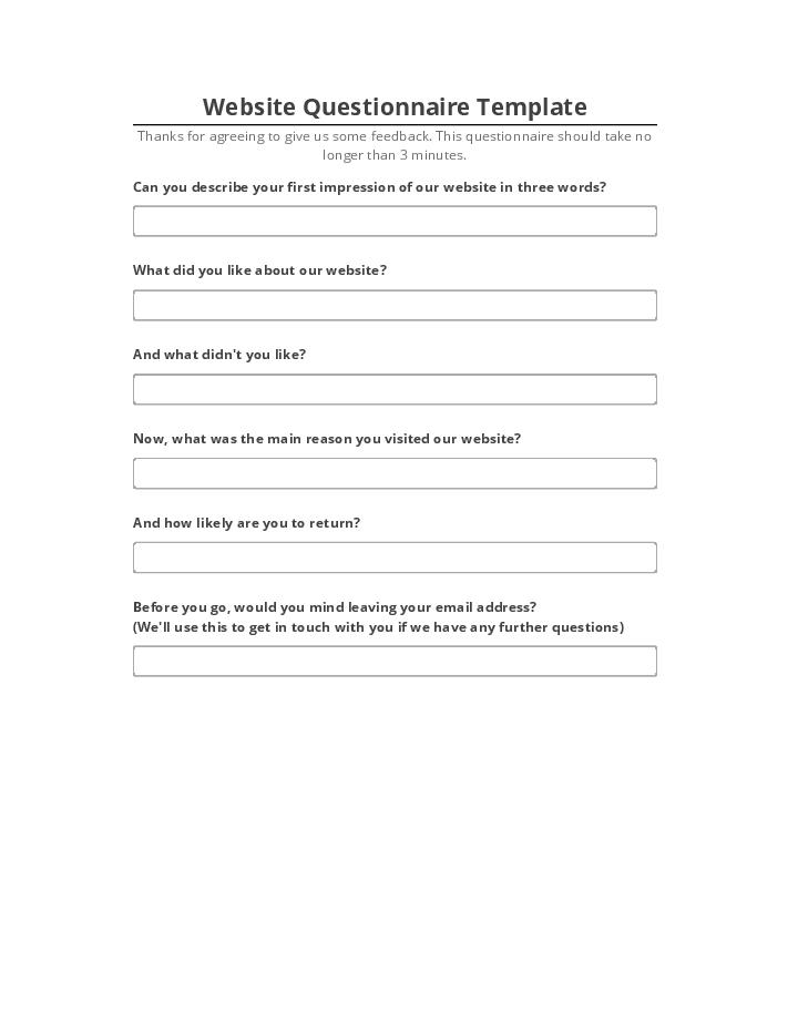 Arrange Website Questionnaire Template in Netsuite