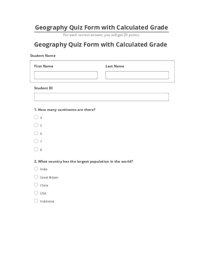 Manage Geography Quiz Form with Calculated Grade