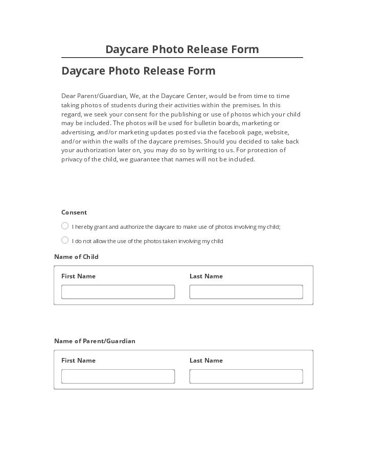 Arrange Daycare Photo Release Form in Salesforce