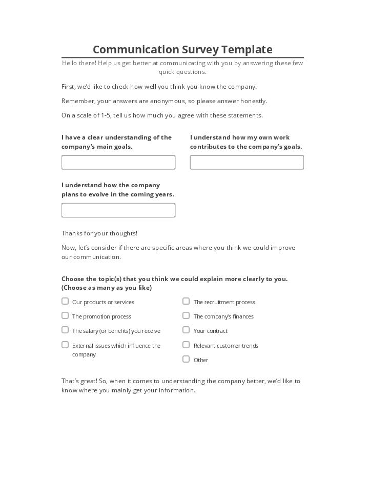Manage Communication Survey Template in Netsuite