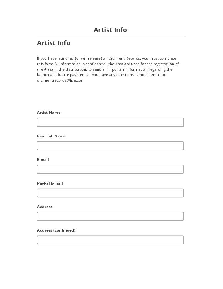 Arrange Artist Info