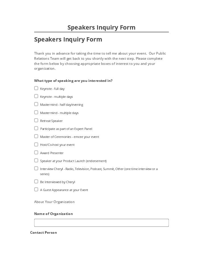 Incorporate Speakers Inquiry Form in Microsoft Dynamics