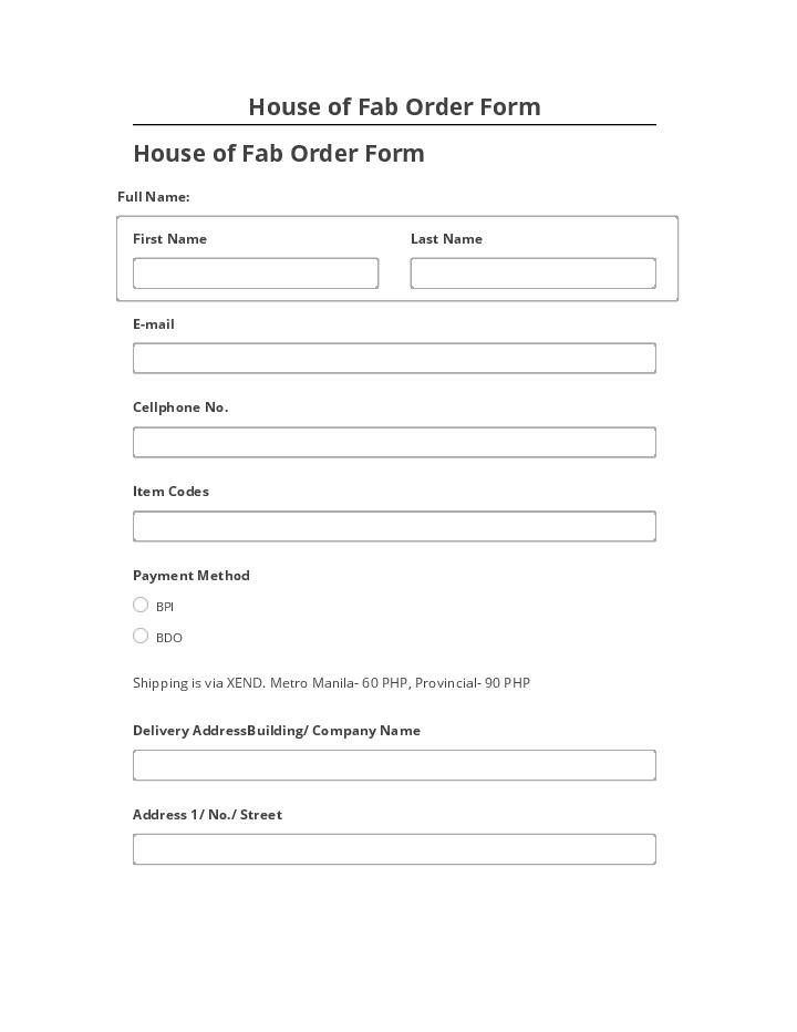 Extract House of Fab Order Form from Salesforce