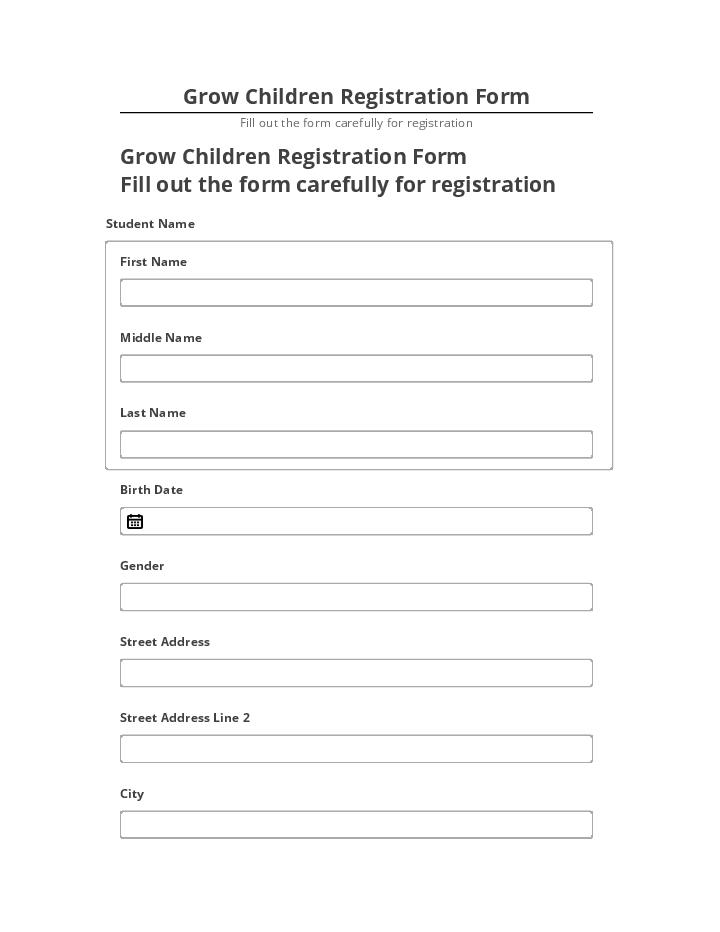 Arrange Grow Children Registration Form