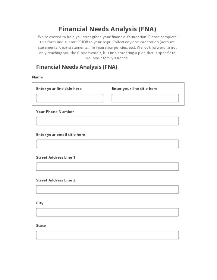 Pre-fill Financial Needs Analysis (FNA) from Netsuite