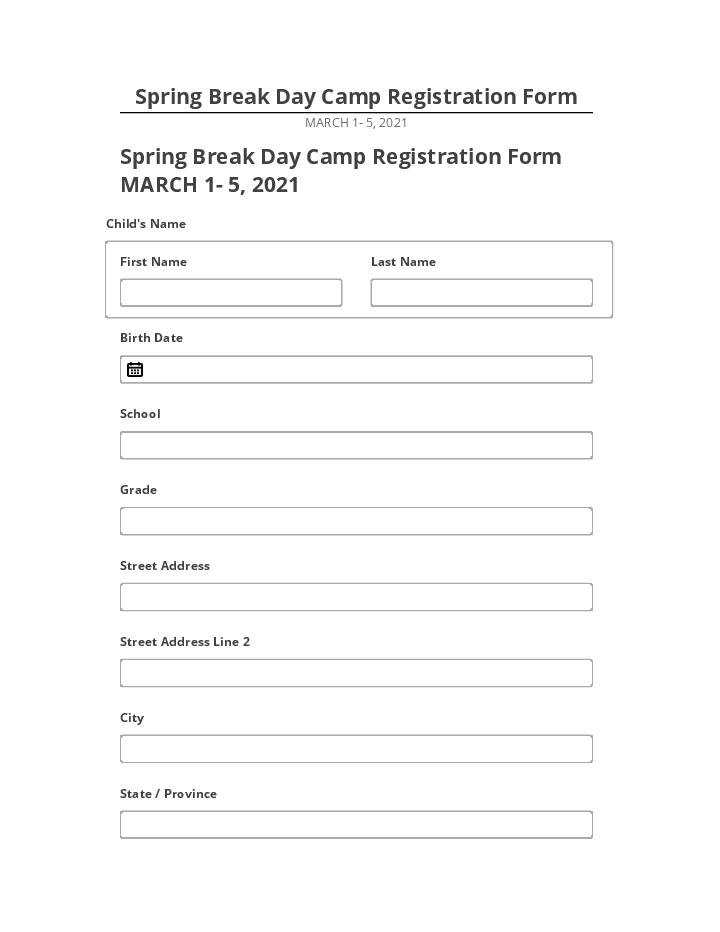 Integrate Spring Break Day Camp Registration Form with Netsuite