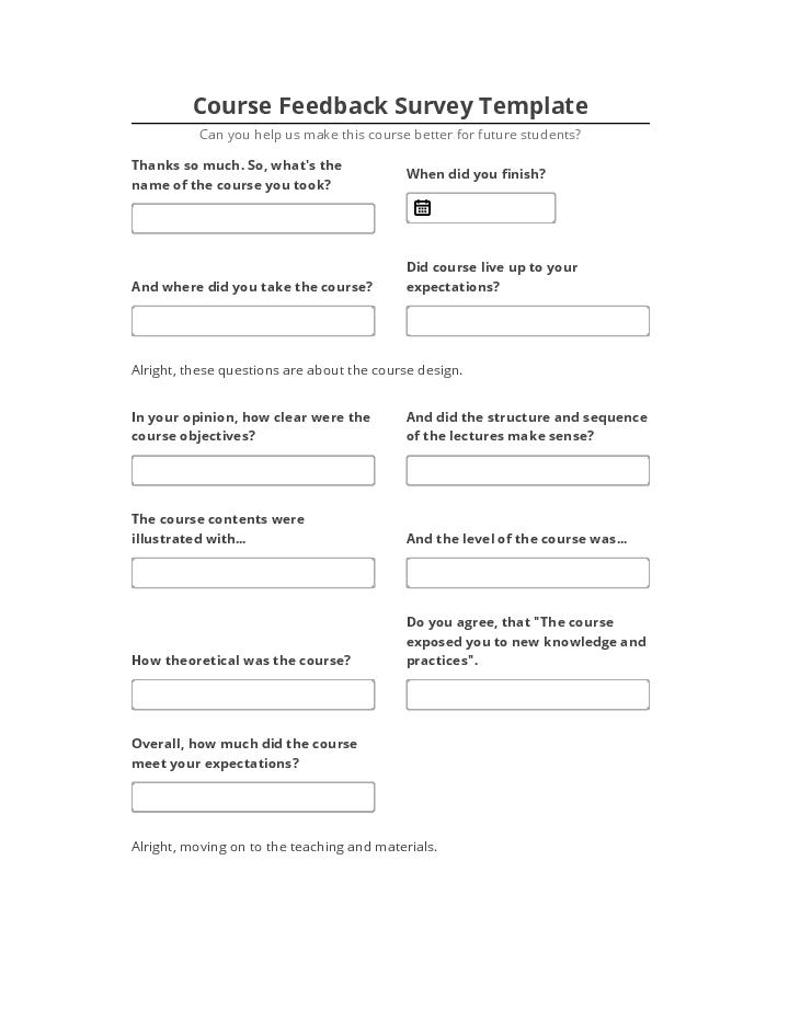 Extract Course Feedback Survey Template from Microsoft Dynamics