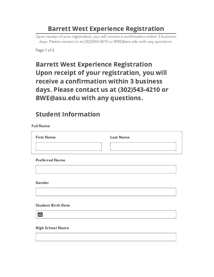 Update Barrett West Experience Registration from Microsoft Dynamics