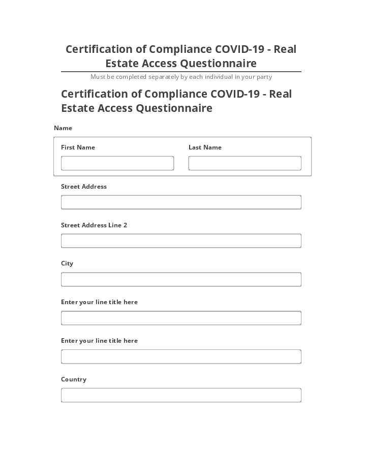 Arrange Certification of Compliance COVID-19 - Real Estate Access Questionnaire in Microsoft Dynamics