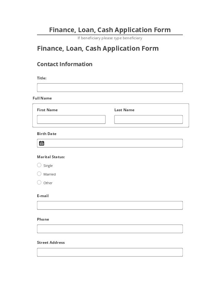 Export Finance, Loan, Cash Application Form