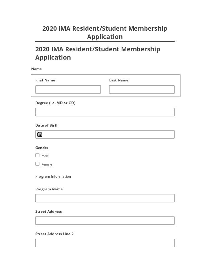 Synchronize 2020 IMA Resident/Student Membership Application with Netsuite
