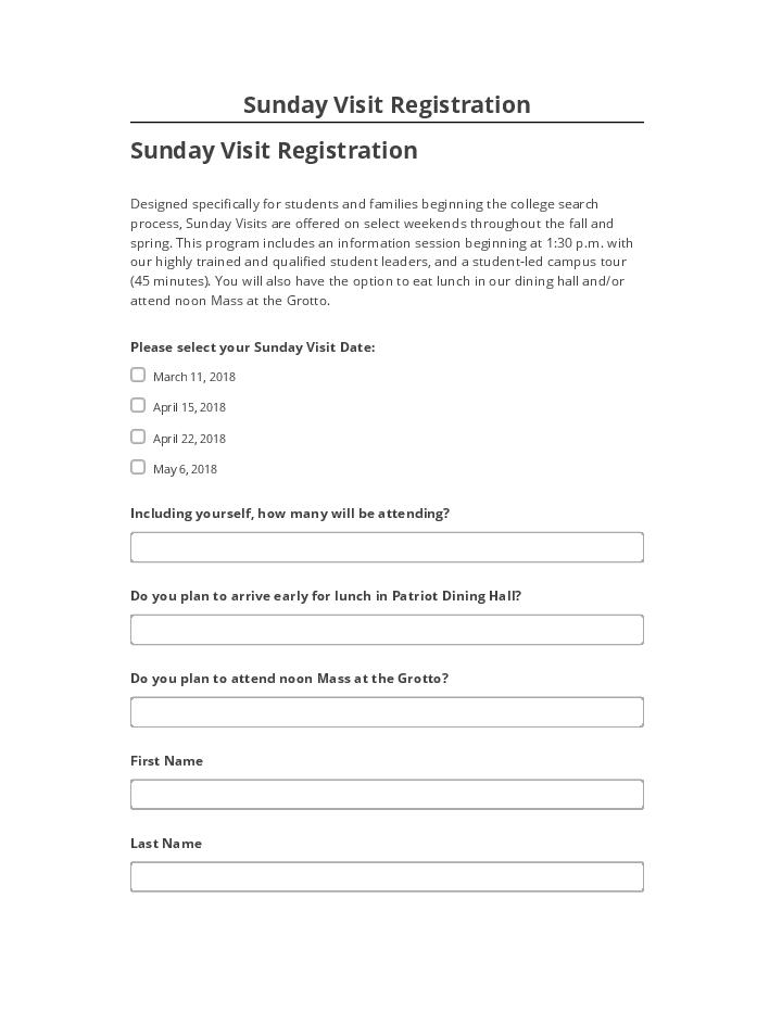 Pre-fill Sunday Visit Registration