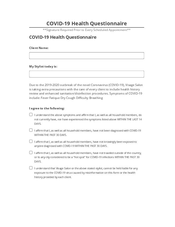 Pre-fill COVID-19 Health Questionnaire