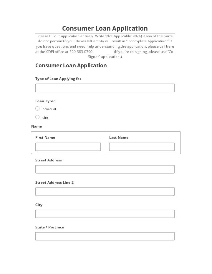 Arrange Consumer Loan Application