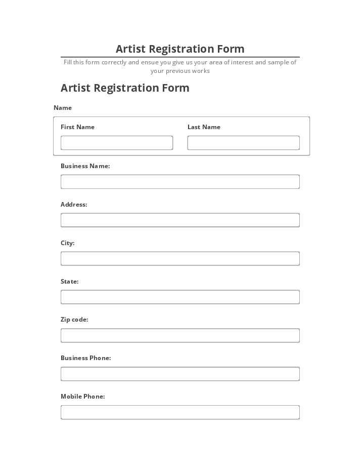 Incorporate Artist Registration Form in Microsoft Dynamics