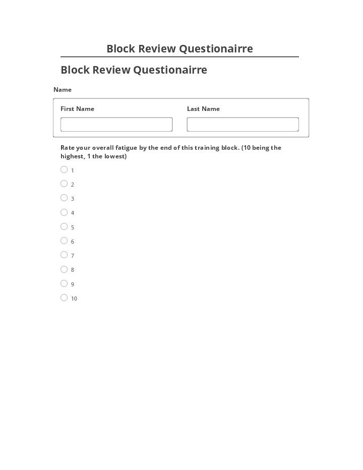 Export Block Review Questionairre to Microsoft Dynamics