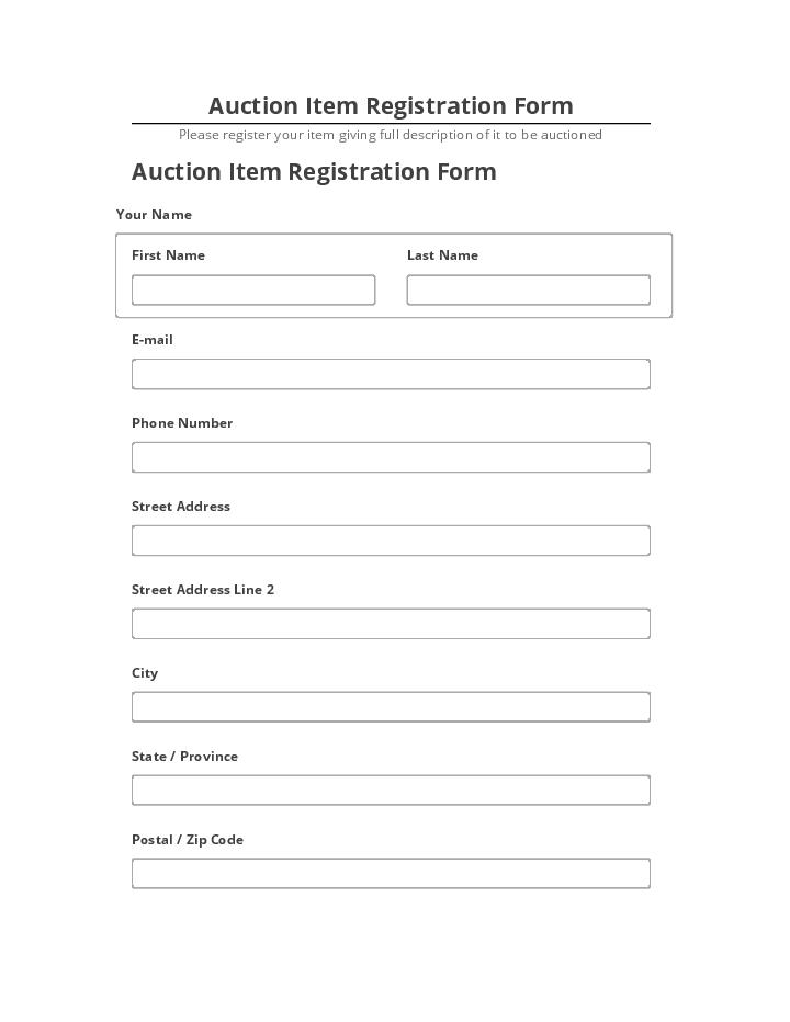 Arrange Auction Item Registration Form in Netsuite
