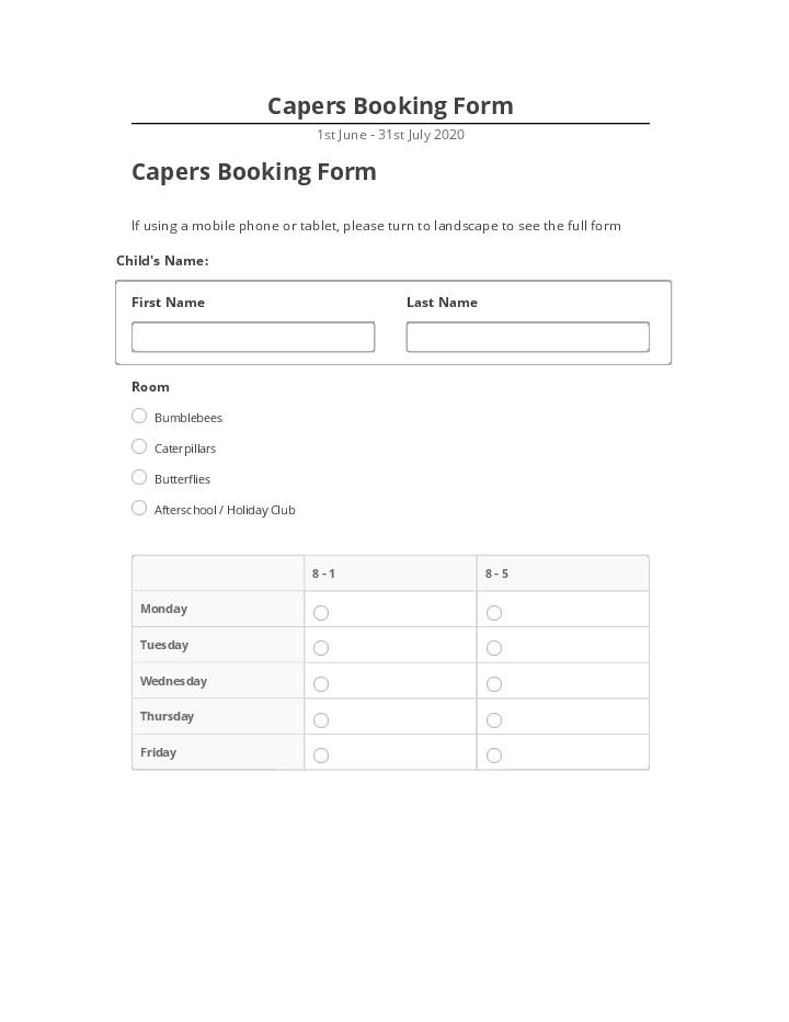 Arrange Capers Booking Form in Netsuite